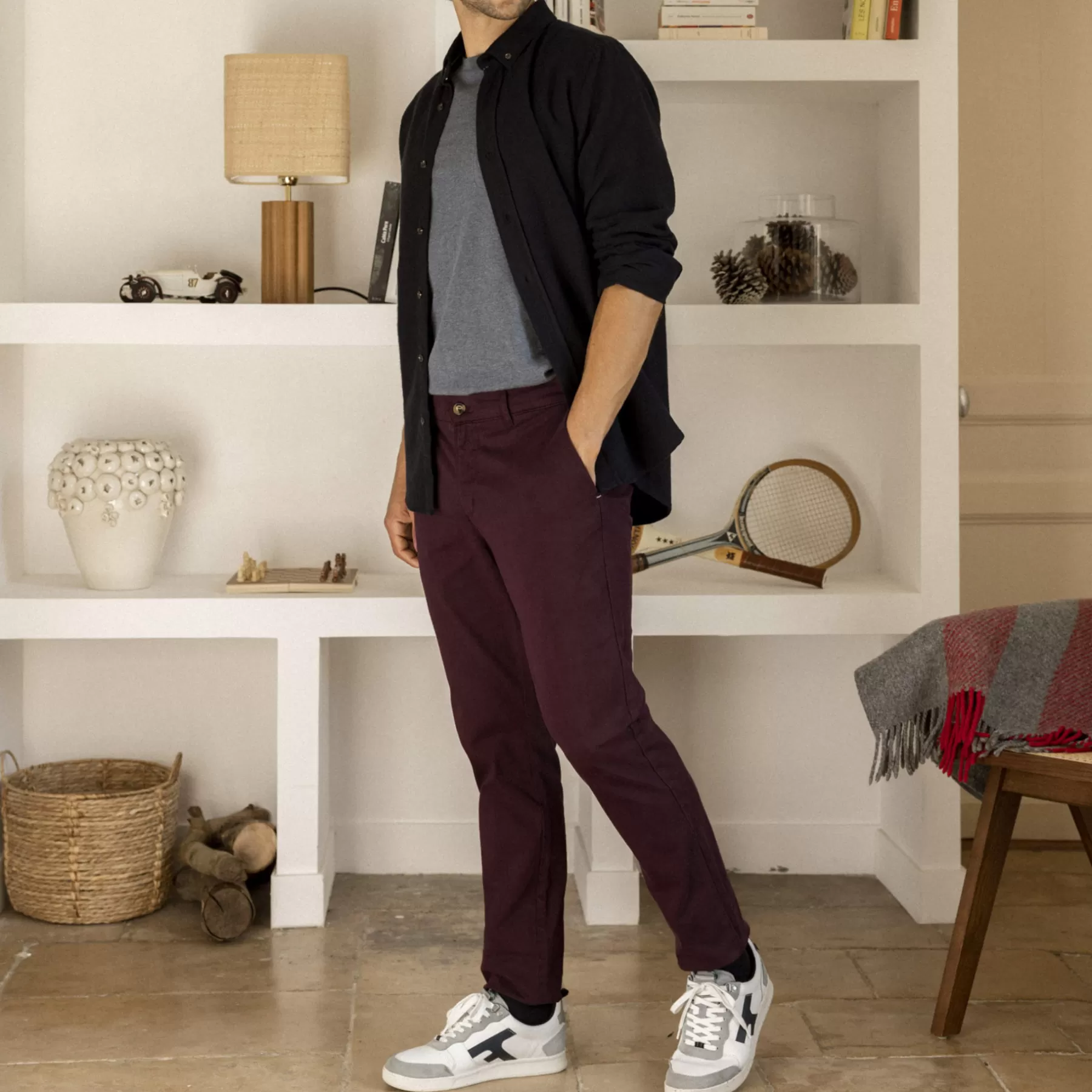 Store Dark Burgundy Chinos Fitted Cut Chinos & Pants