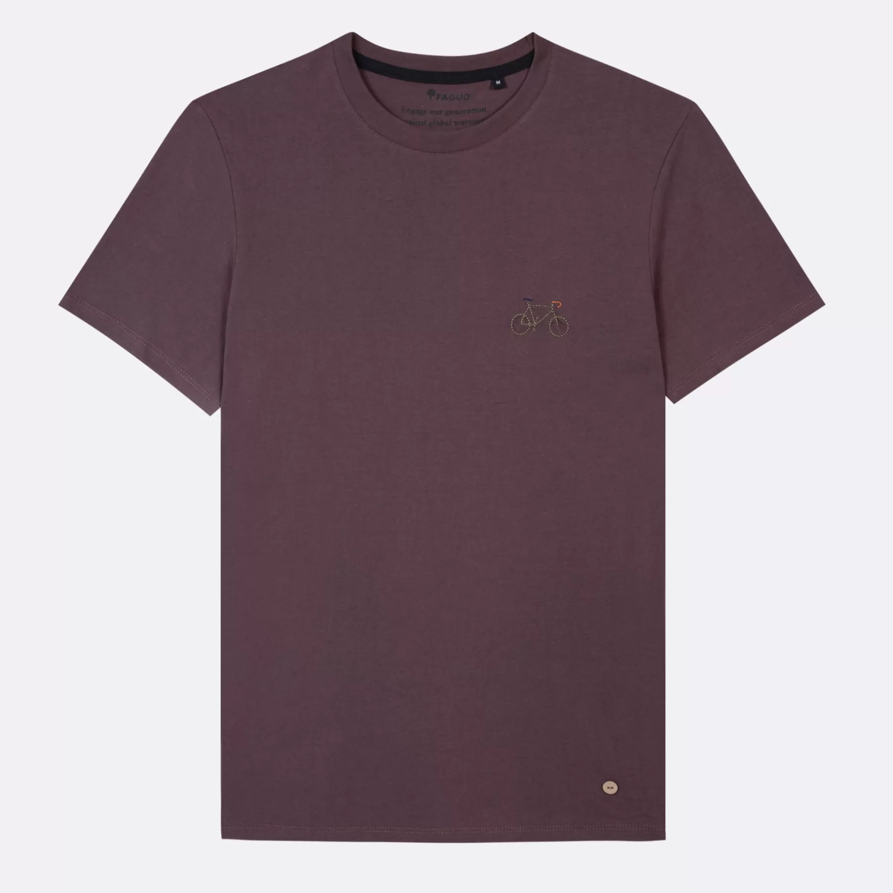 Outlet Dark Burgundy Round Neck T-Shirt Bike Embroidery Faguo T-Shirts