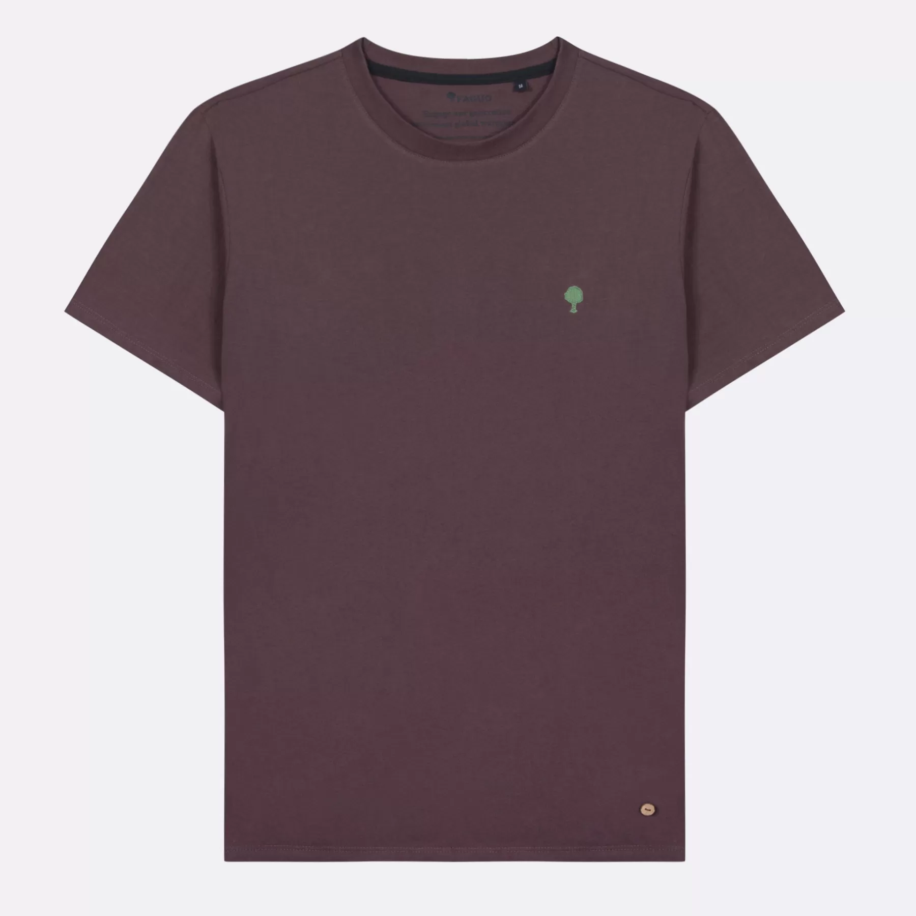 Discount Dark Burgundy Round Neck T-Shirt Tree Embroidery Faguo T-Shirts