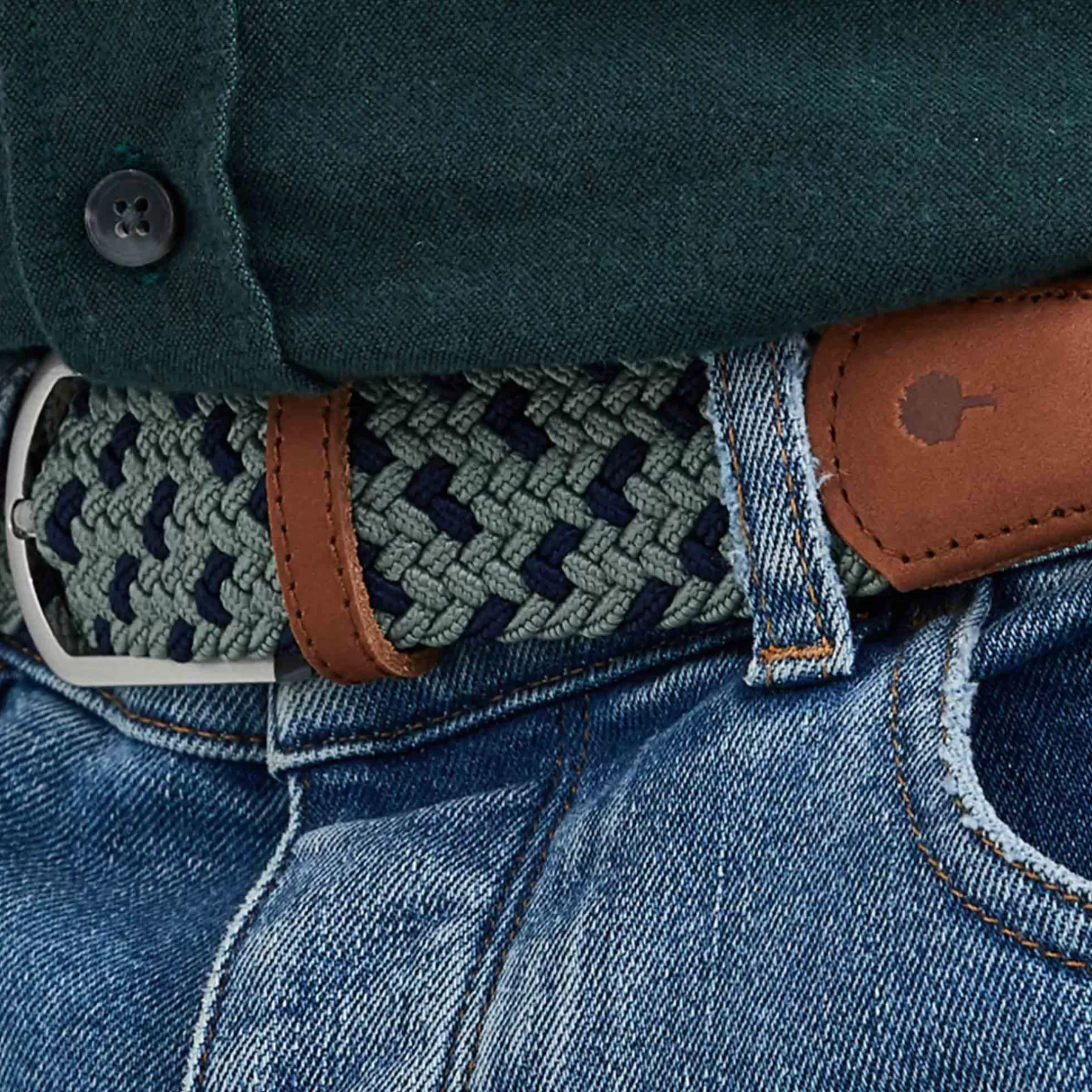 Cheap Green & Blue Belt In Recyled Polyester And Lasthanne - Belt Model Belts