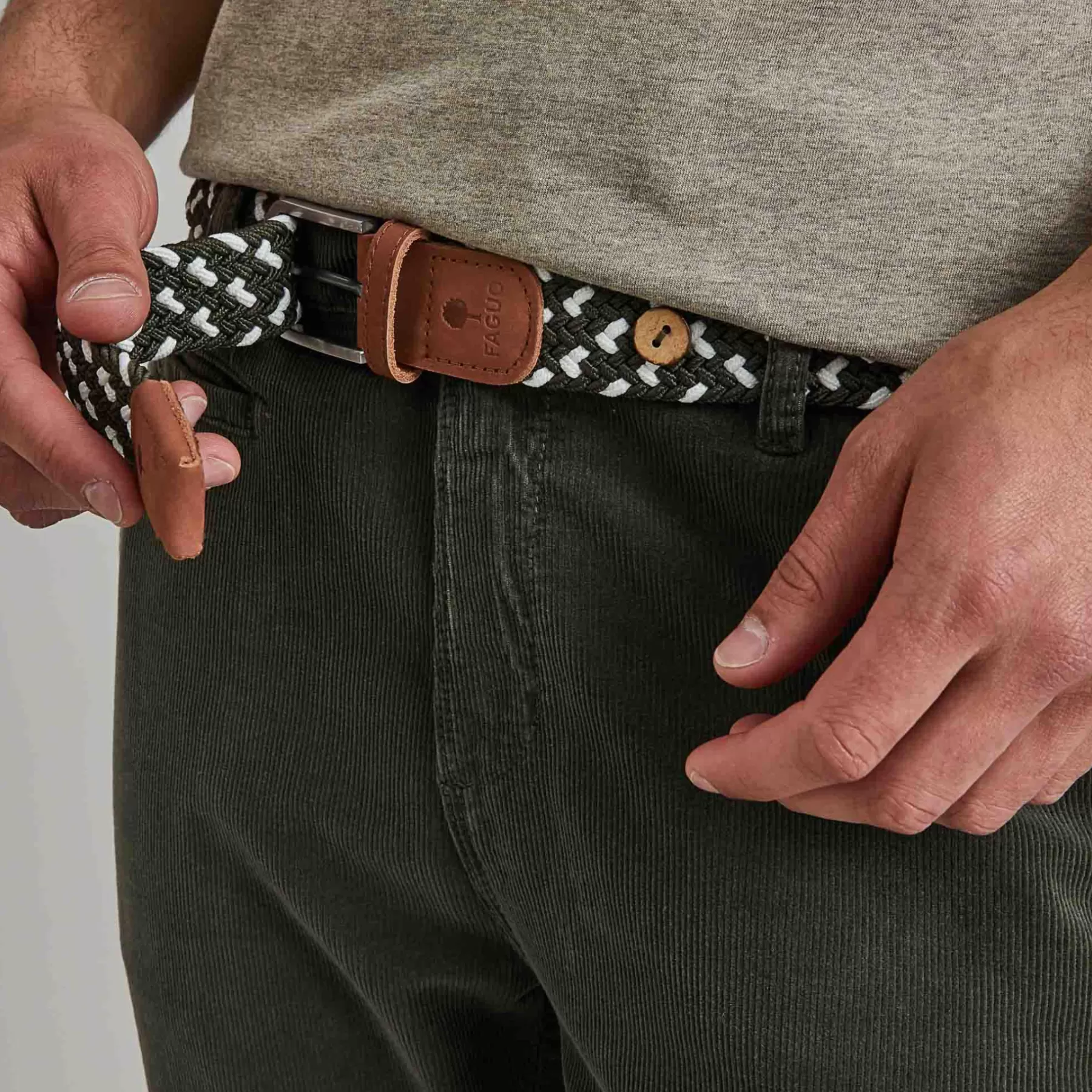 Store Green & Ecru Belt In Recyled Polyester And Lasthanne - Belt Model Belts