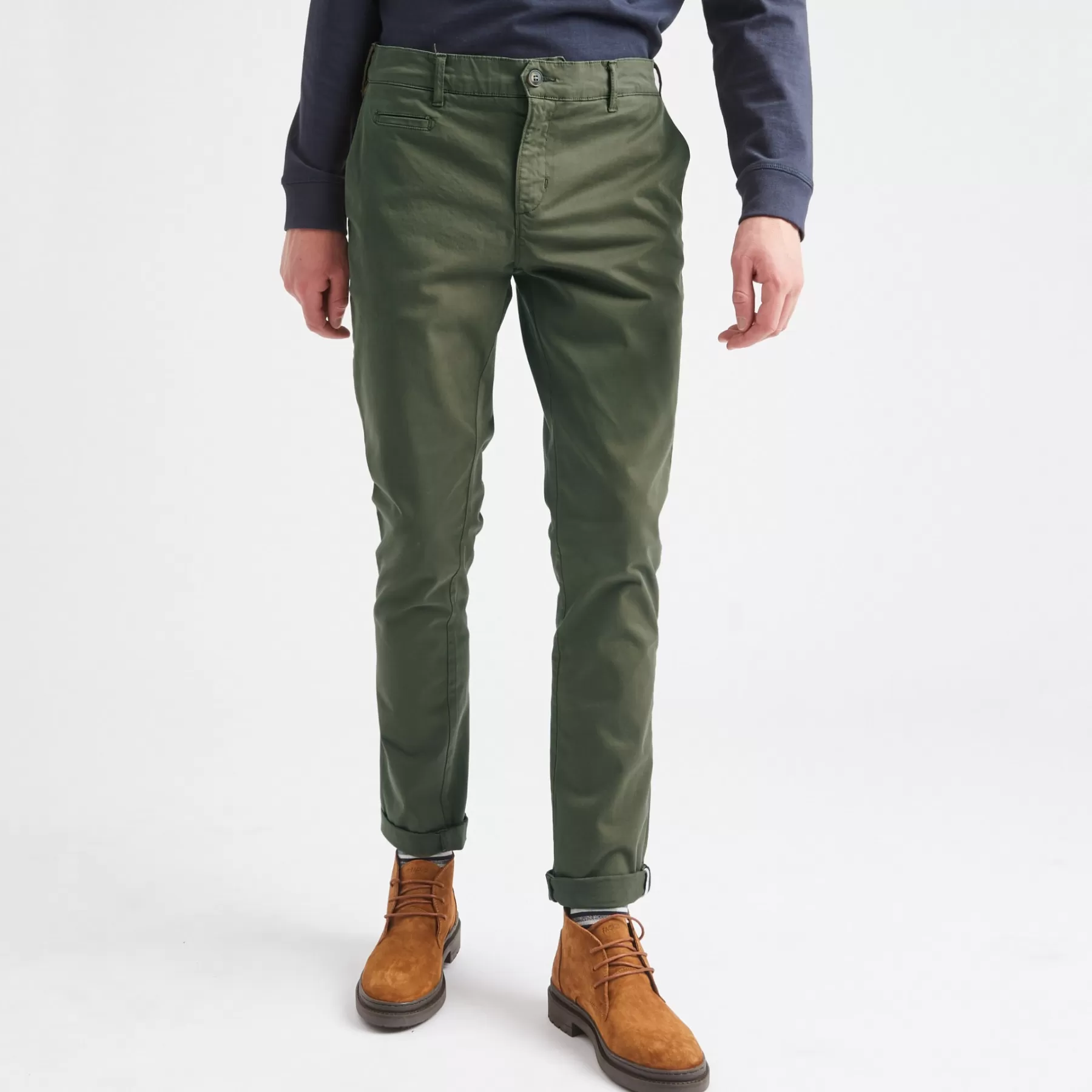 Shop Kaki Chinos Fitted Cut Chinos & Pants