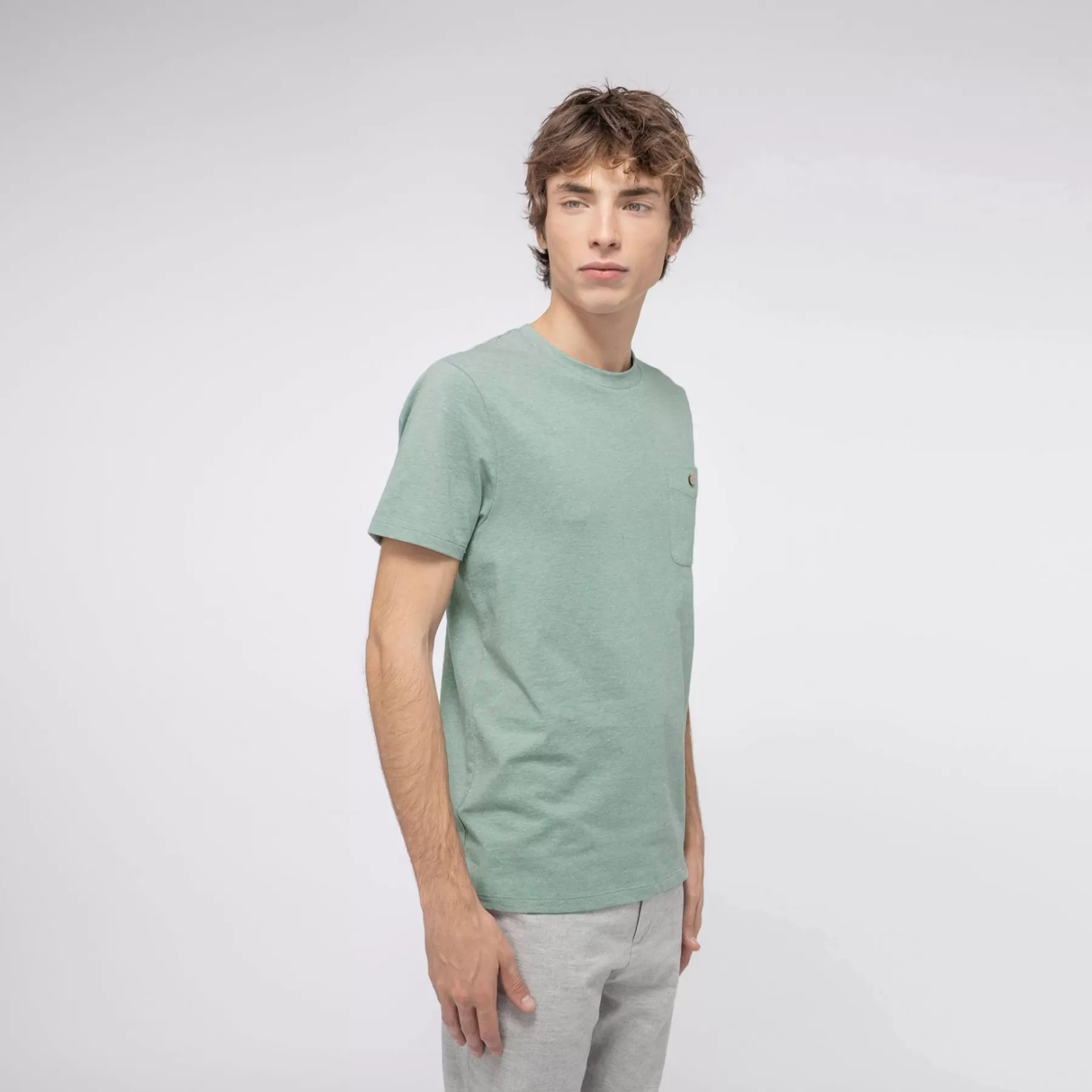 Best Sale Light Green Round Neck T-Shirt Textile