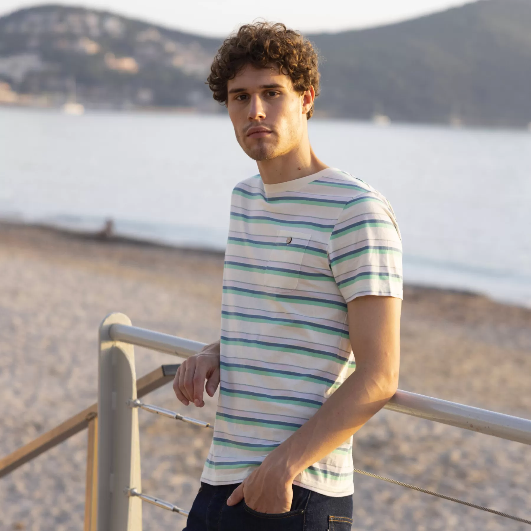 Store Multicolor And Jade Round Neck T-Shirt Faguo T-Shirts