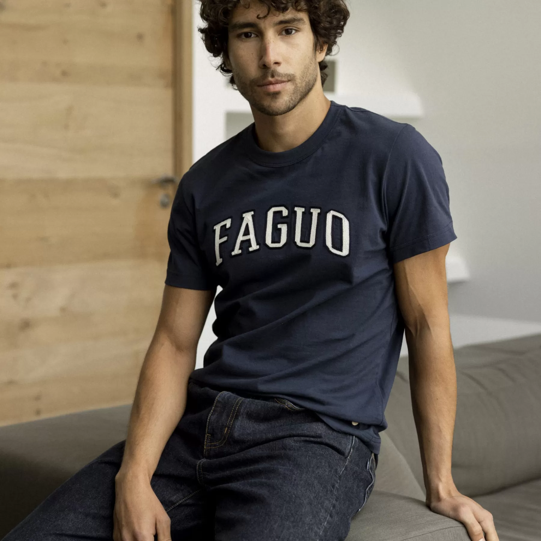 Cheap Navy Round Neck T-Shirt Faguo T-Shirts