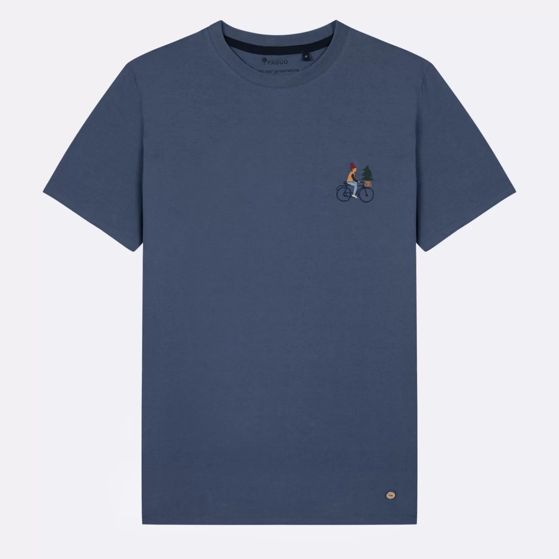 Online Washed Navy Round Neck T-Shirt Bike Embroidery Textile